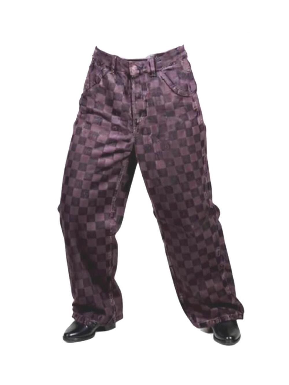 TOPSHOP Purple Checker Size 4 Grid Plaid Carpenter Mom Jeans High Rise 26w  32L